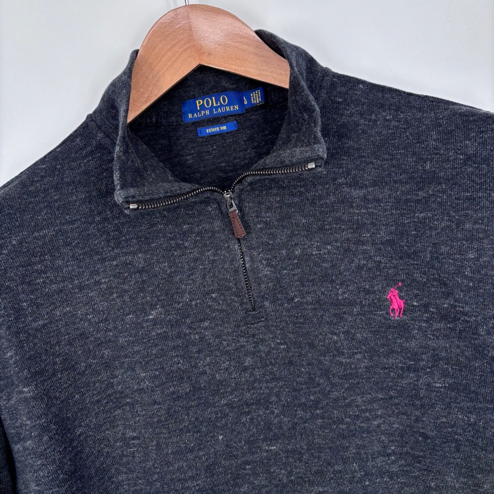 Polo Ralph Lauren Estate Rib 1/4 Zip Pullover Sweater Mens Large Charcoal Preppy